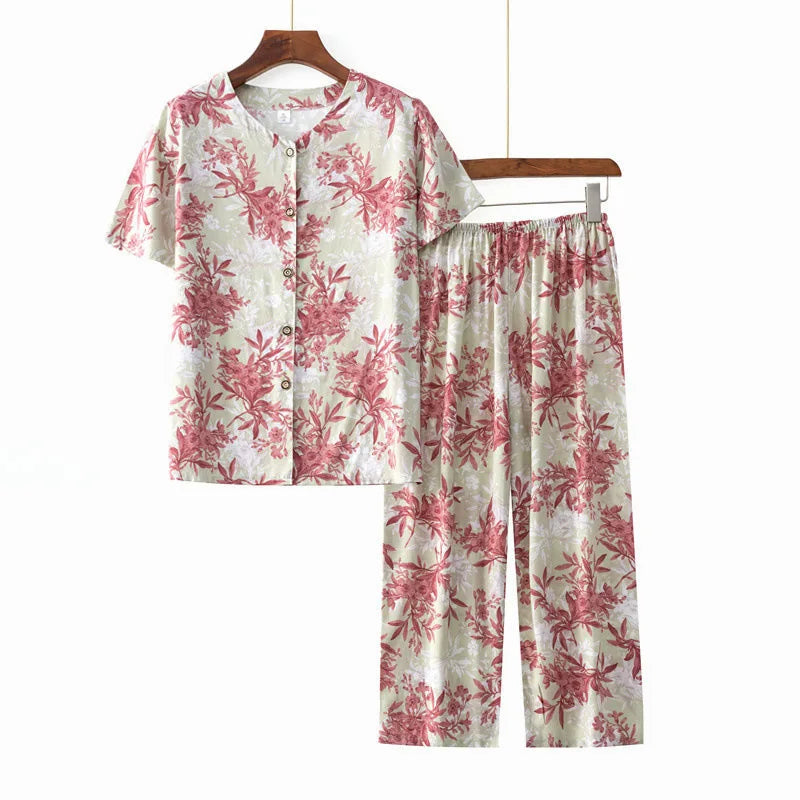 Summer Mother Short Sleeve Sleepwear T-Shirt Women'S Pajamas Sets Grandma plus Size Pyjama Femme Bamboo Pijama Feminino 4XL