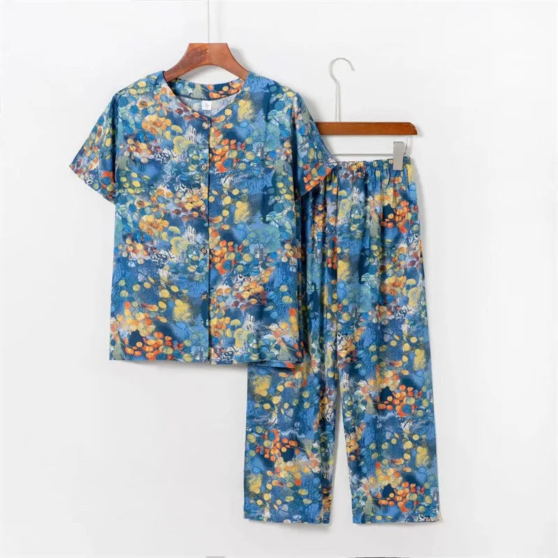 Summer Mother Short Sleeve Sleepwear T-Shirt Women'S Pajamas Sets Grandma plus Size Pyjama Femme Bamboo Pijama Feminino 4XL